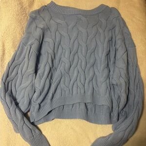 Pink Rose Light Blue Cable Knit Sweater